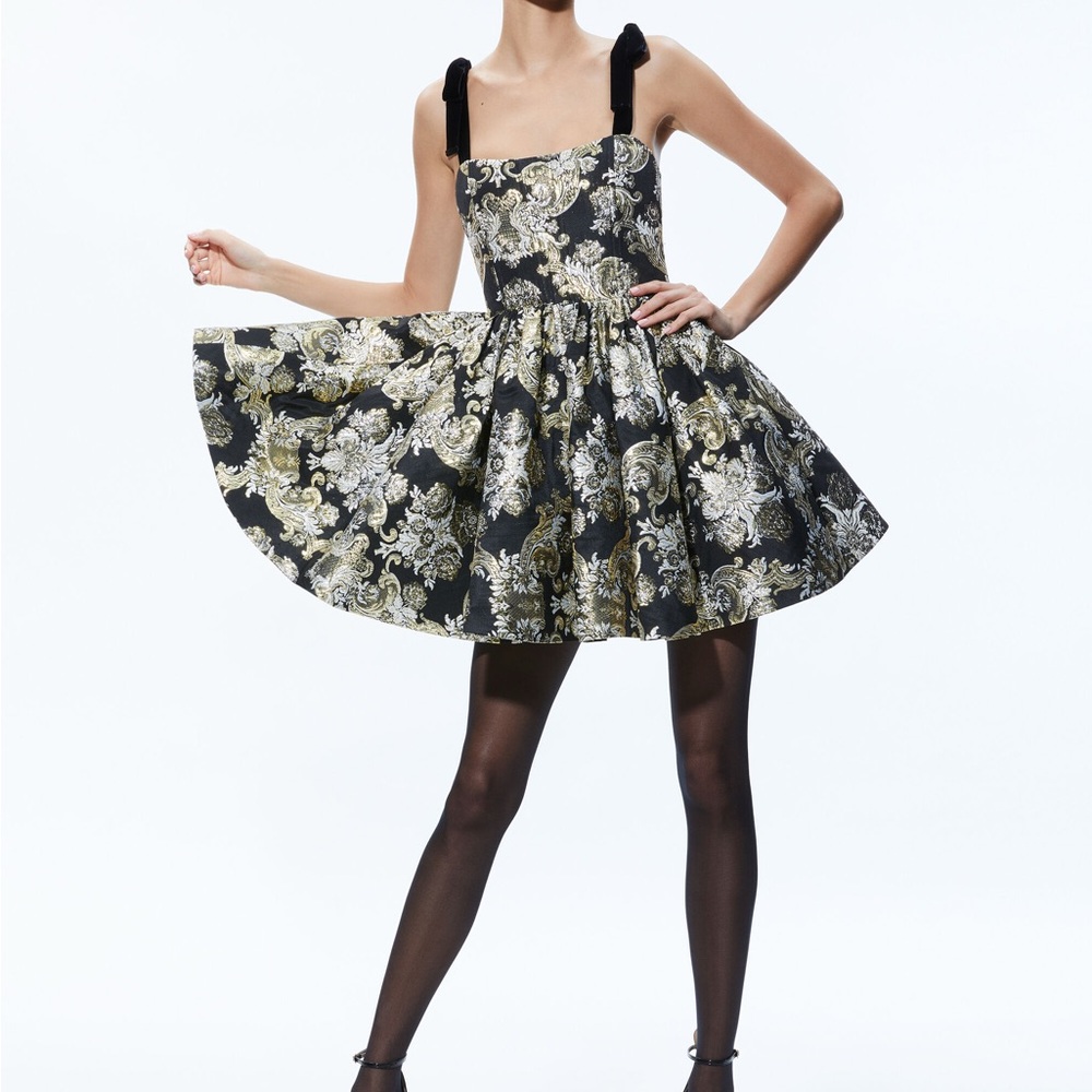 Alice + Olivia Fay Black and Gold Mini Dress